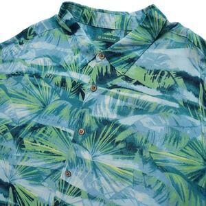 Cubavera Button Down Mens 4XLT Blue Green Tropical Palm Leaf Print Short Sleeve